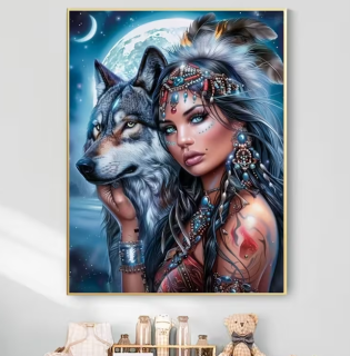 Preview: Diamond Painting Stammesfigur Geisterwolf